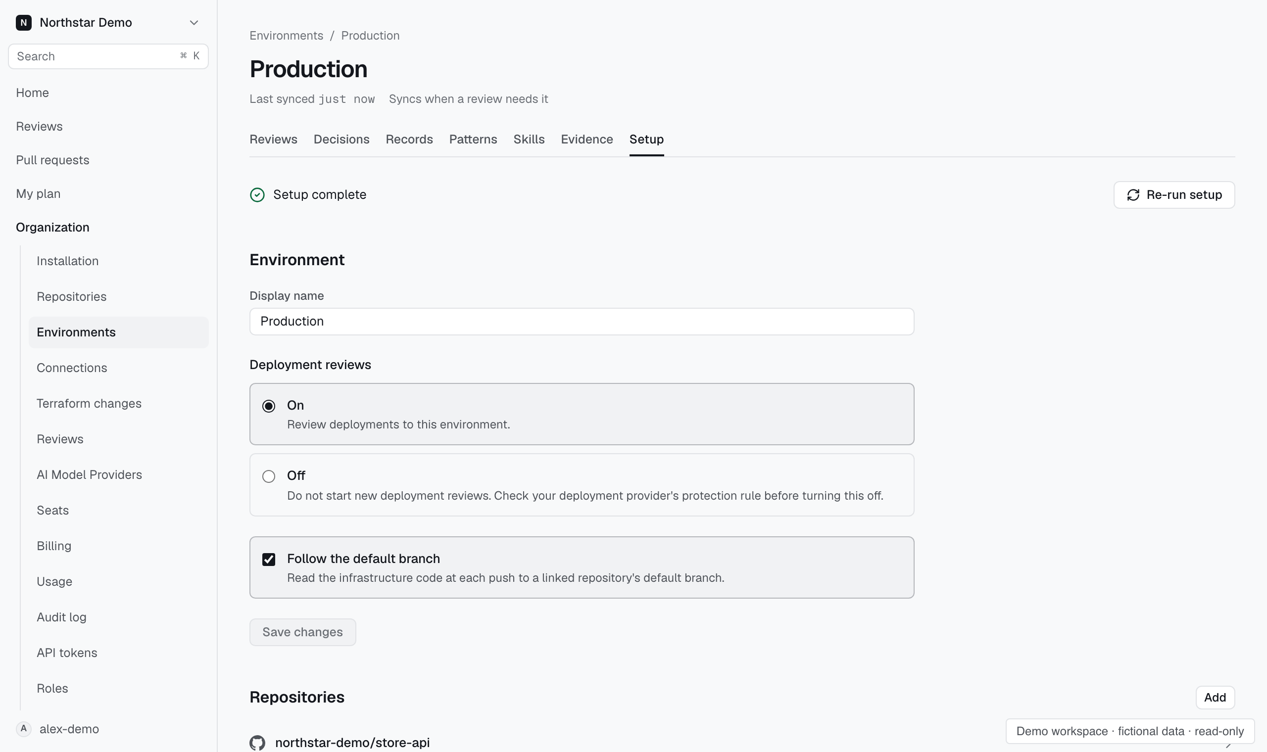 Production environment settings.