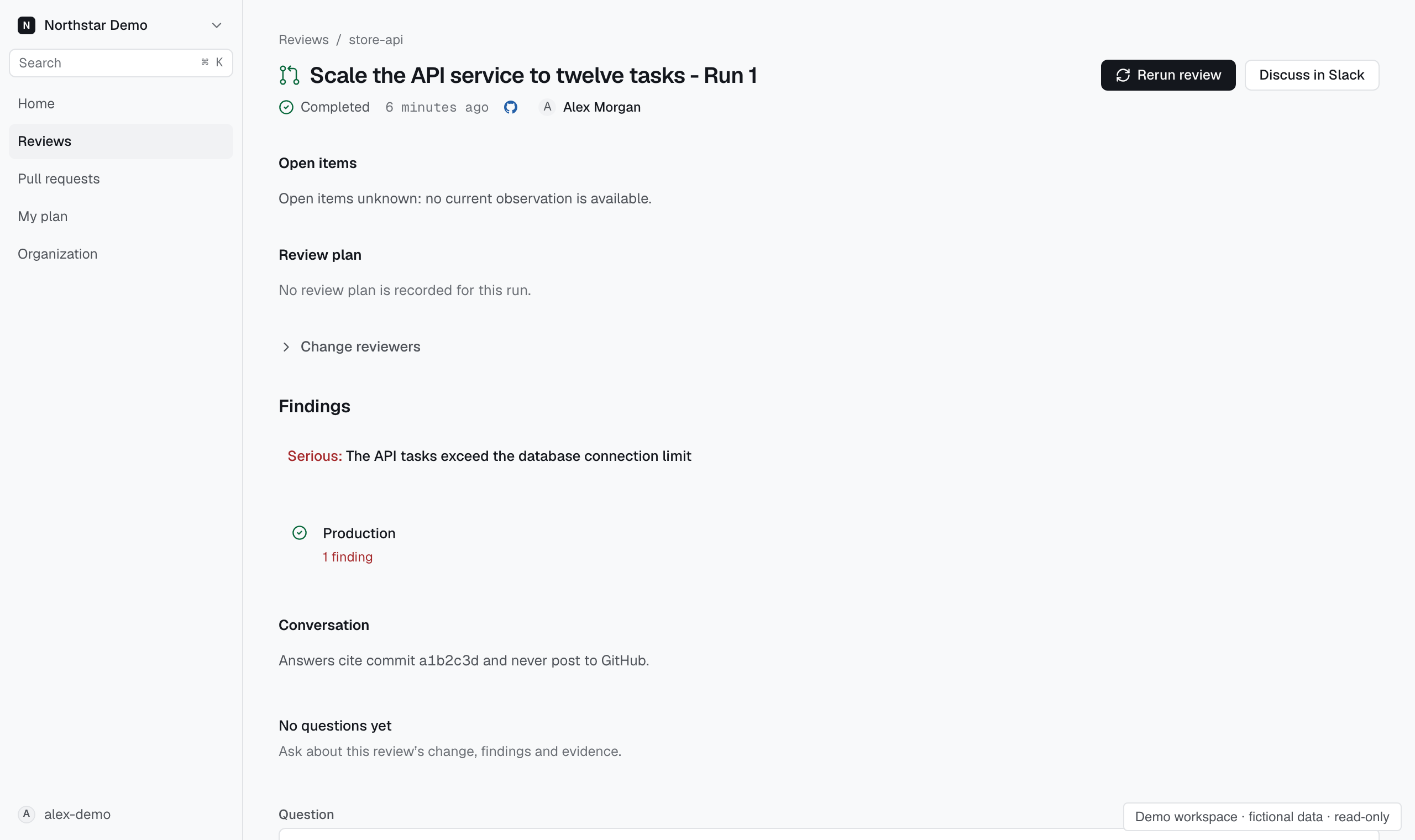 Completed review of a change scaling an API service to twelve tasks.